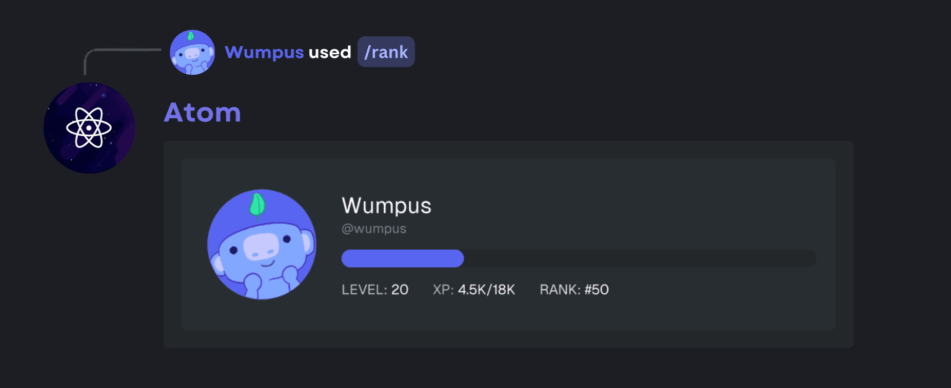 Atom custom discord rank cards interface